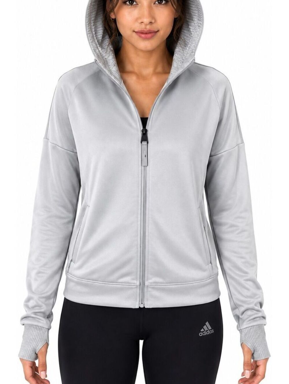 adidas TWNTY 4SVN Women's M Gray Hooded Track Jacket 2017 24/7 Zip Up